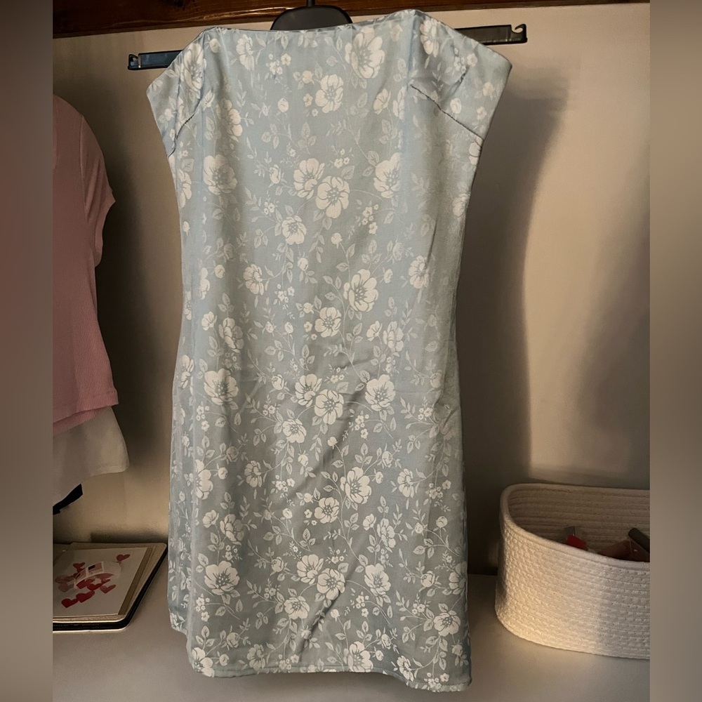 Strapless Mini Blue White Floral Dress- Princess Polly